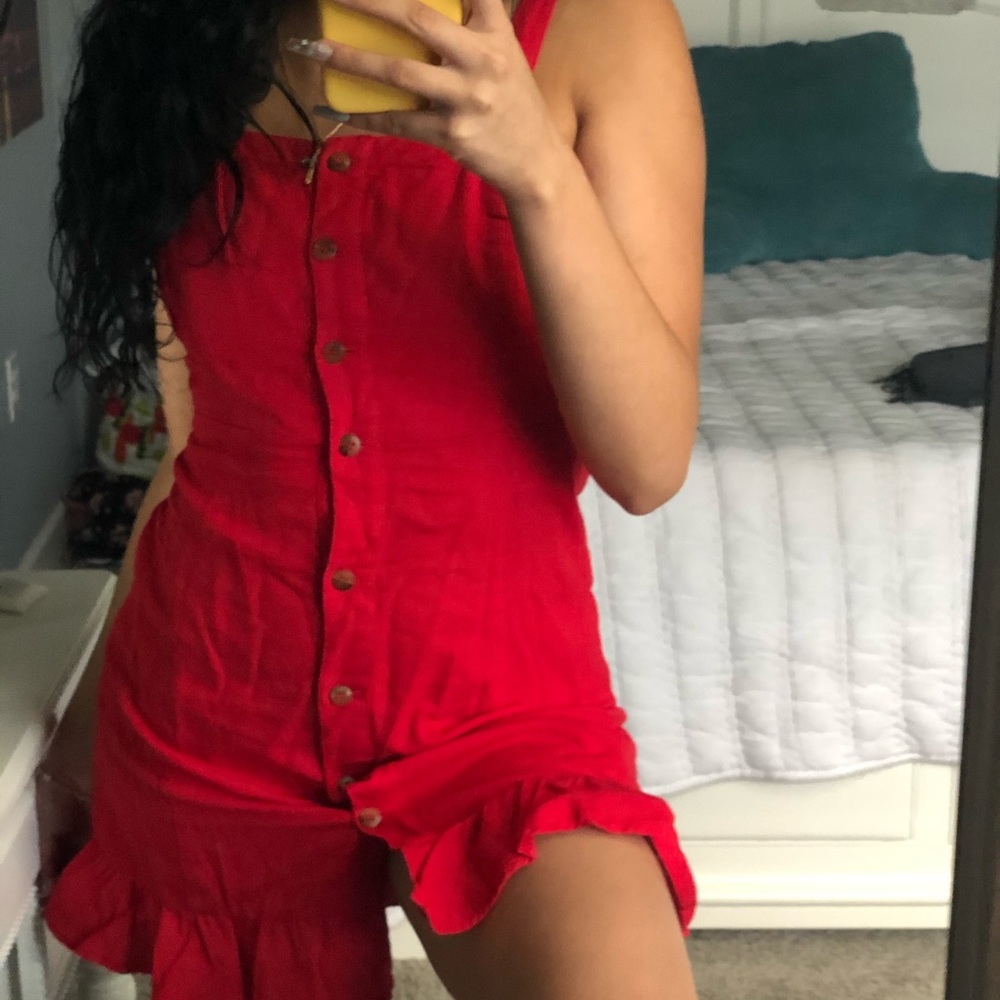 Japna Red Button Up Strap Dress